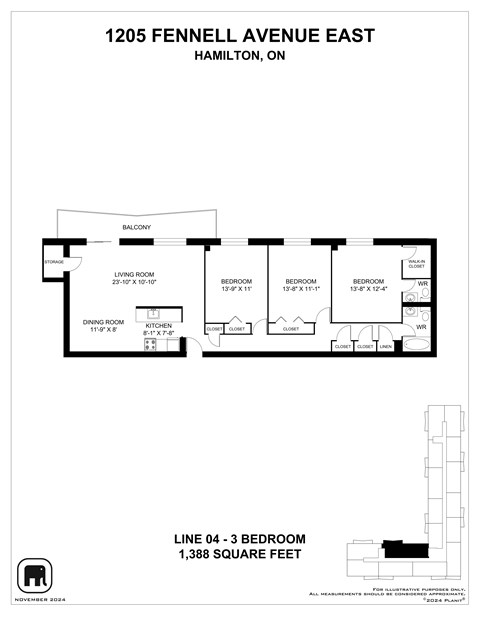 A floor plan for a home at 1205 Fennell Avenue East in Hamilton, Ontario.